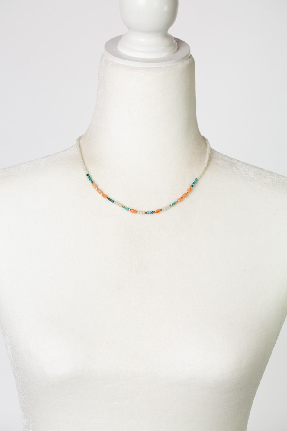 One Of A Kind 15.5-17.5" Turquoise, Opal With Coral Simple Necklace