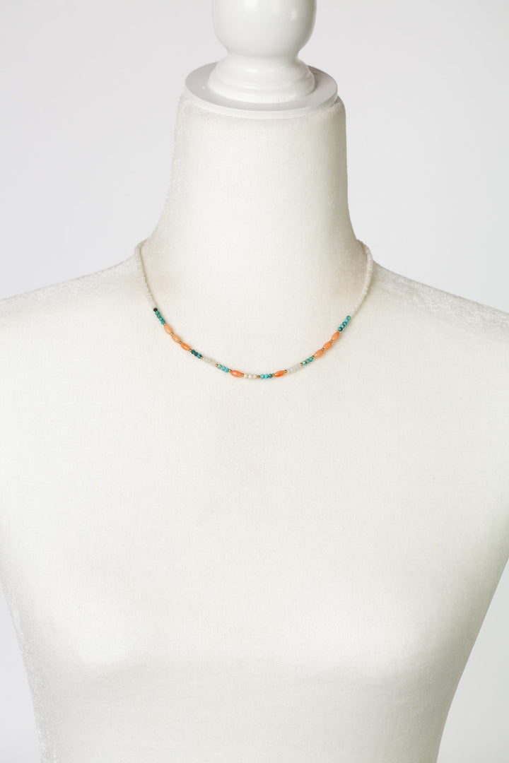 One Of A Kind 15.5-17.5" Turquoise, Opal With Coral Simple Necklace