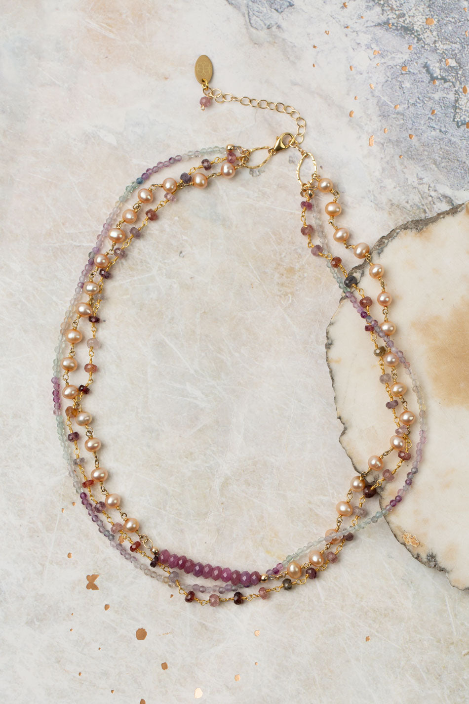 One Of A Kind 16.5-18.5" Pearl, Opal, Fluorite With Ruby Multistrand Necklace