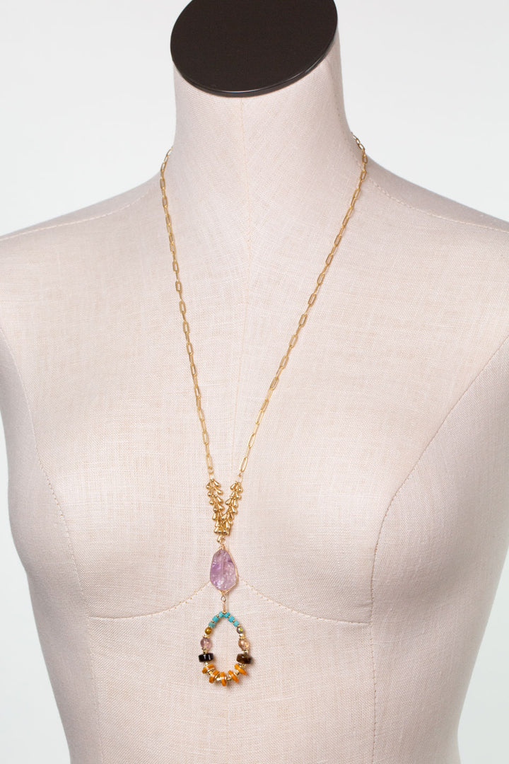 One of a Kind 24-26" Turquoise, Cat's Eye With Amethyst Statement Necklace