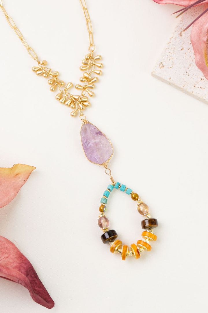 One of a Kind 24-26" Turquoise, Cat's Eye With Amethyst Statement Necklace