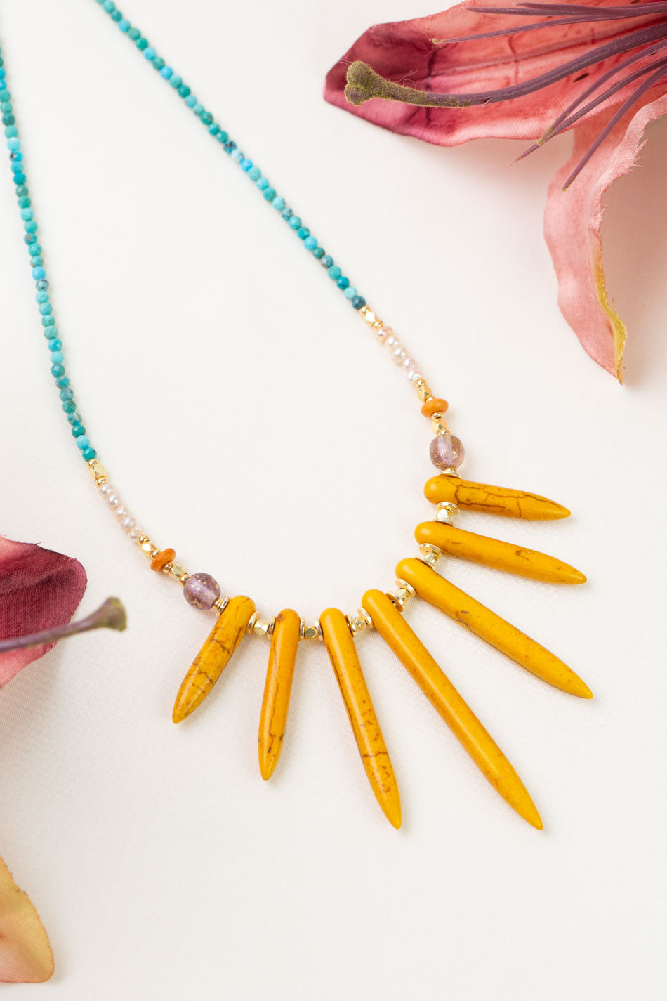 One of a Kind 18.75-20.75" Turquoise, Pearl, Shell Statement Necklace