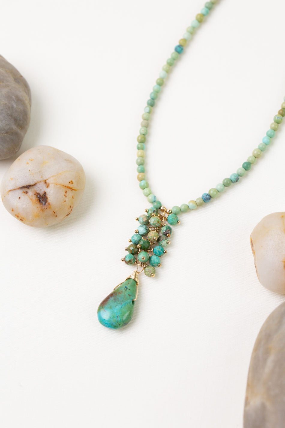 One of a Kind 21.25" Turquoise Cluster Necklace