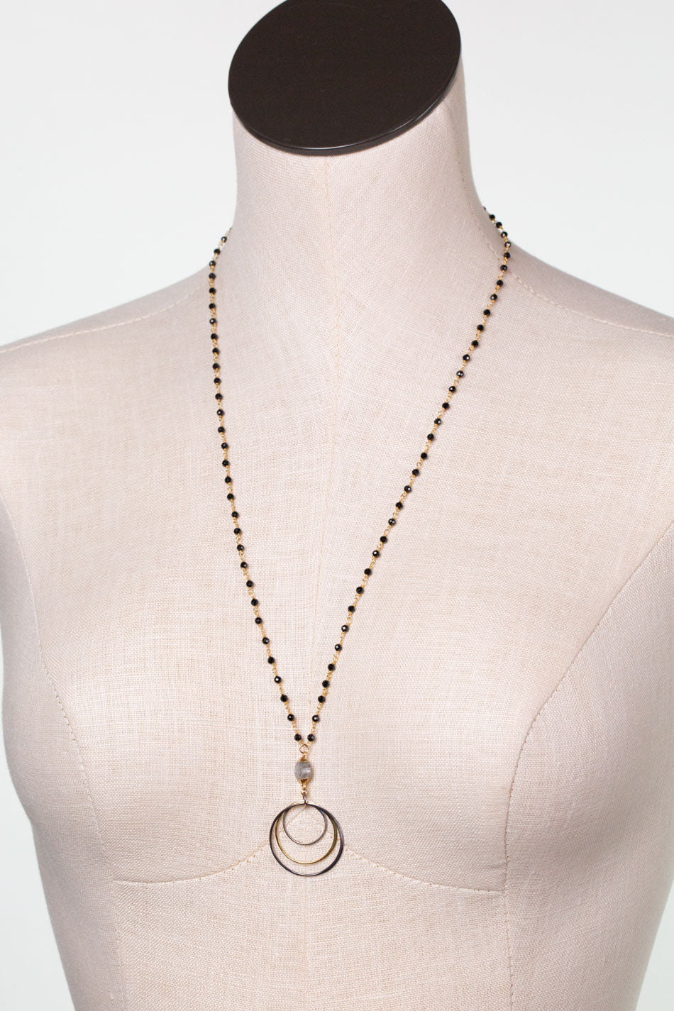 One of a Kind 25-27" Onyx, Rutilated Quartz With Vermiel Statement Necklace