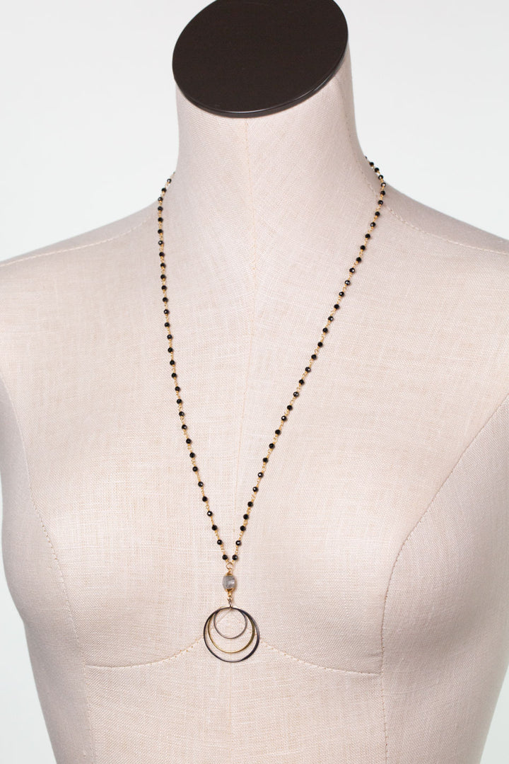 One of a Kind 25-27" Onyx, Rutilated Quartz With Vermiel Statement Necklace