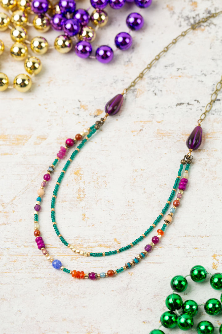 Mardi Gras 26-28" Czech Glass Multistrand Necklace