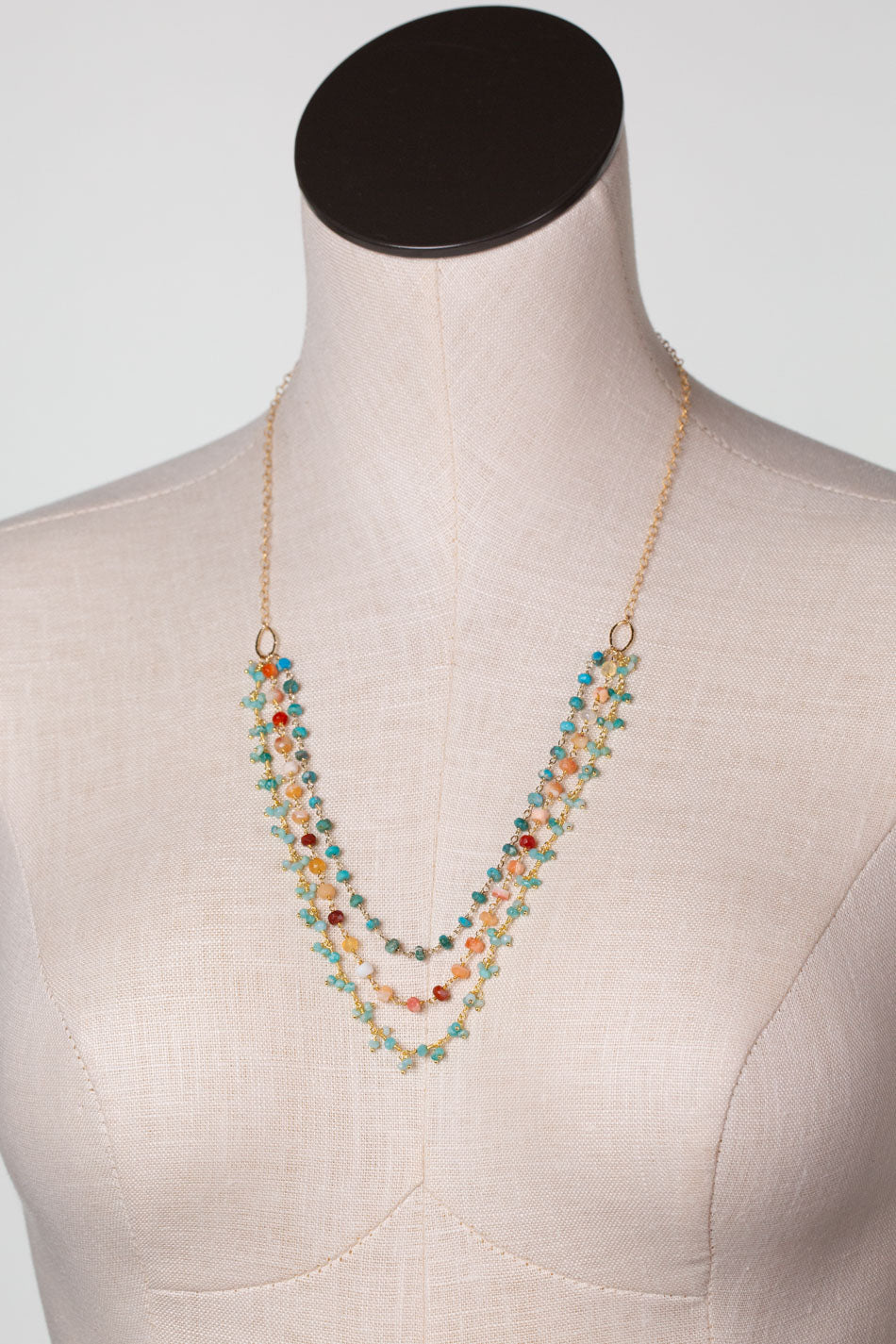 One Of A Kind 22-24" Fire Opal And Turquoise Multistrand Necklace