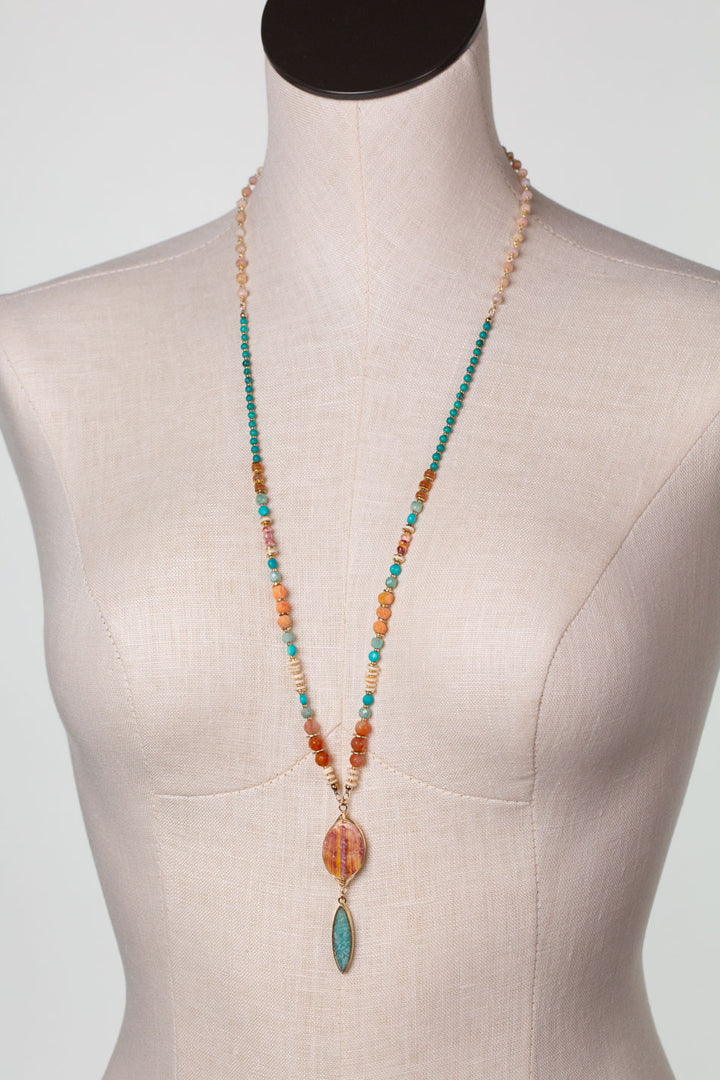 One Of A Kind 29-31" Spiny Oyster And Turquoise Statement Necklace