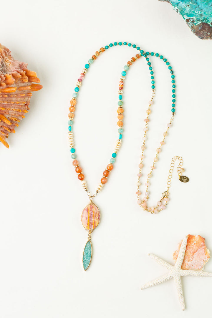 One Of A Kind 29-31" Spiny Oyster And Turquoise Statement Necklace