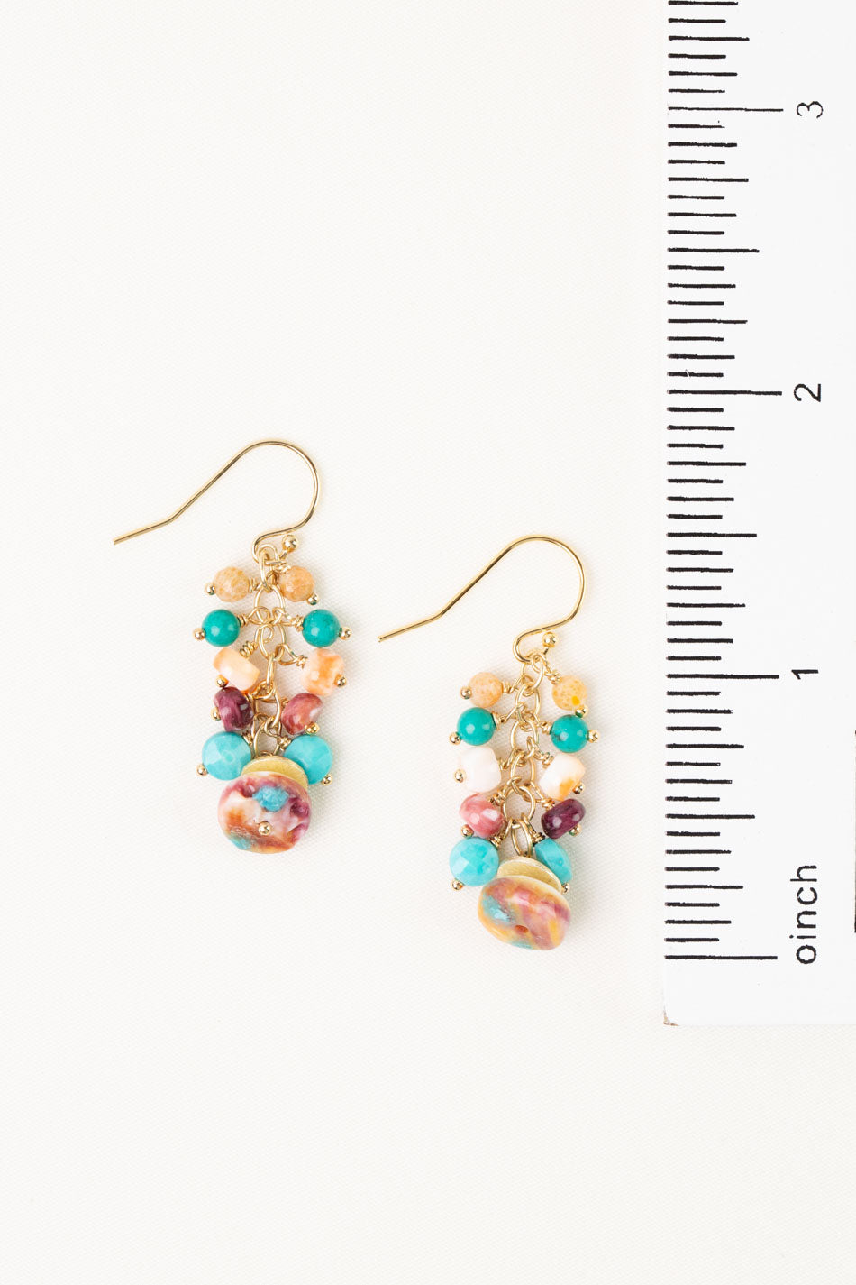 One Of A Kind 1.5" Turquoise With Spiny Oyster Cluster Earrings