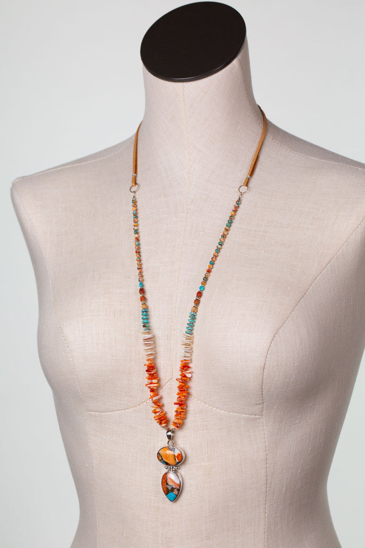 One Of A Kind Adjustable Spiny Oyster, Turquoise, Shell Statement Necklace