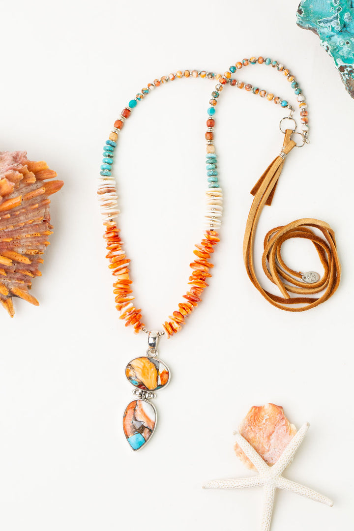 One Of A Kind Adjustable Spiny Oyster, Turquoise, Shell Statement Necklace