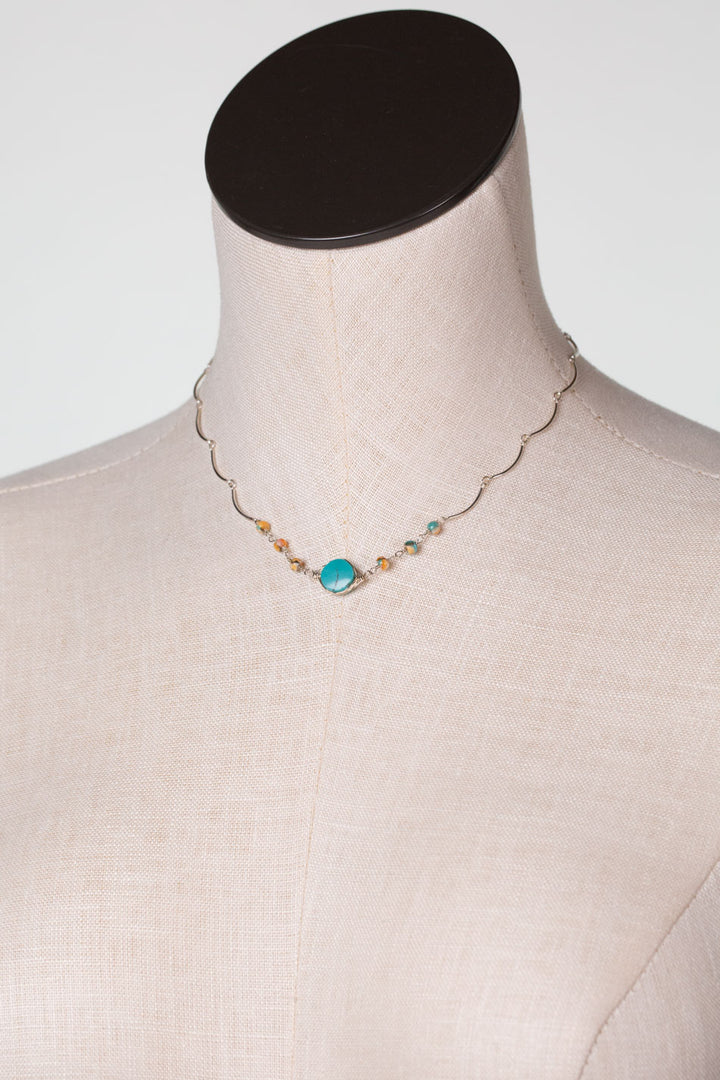 One Of A Kind 14-16" Spiny Oyster With Turquoise Simple Necklace