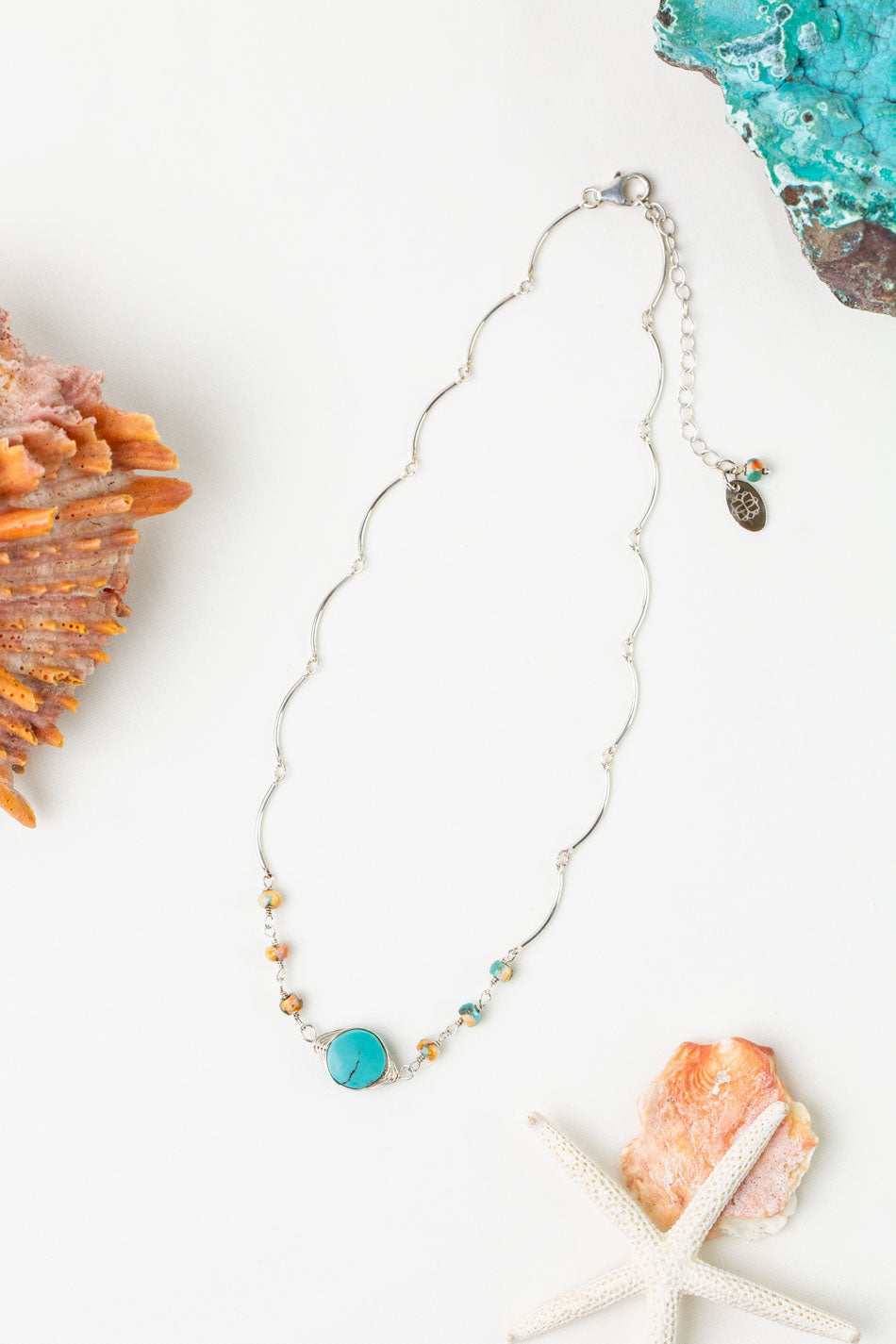 One Of A Kind 14-16" Spiny Oyster With Turquoise Simple Necklace