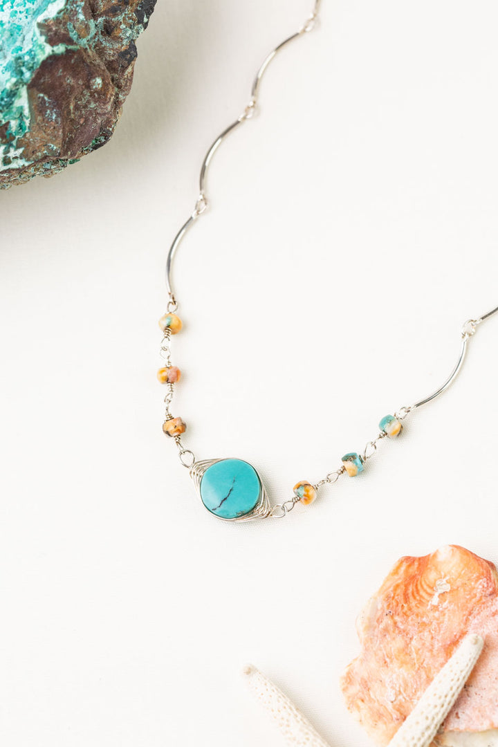 One Of A Kind 14-16" Spiny Oyster With Turquoise Simple Necklace