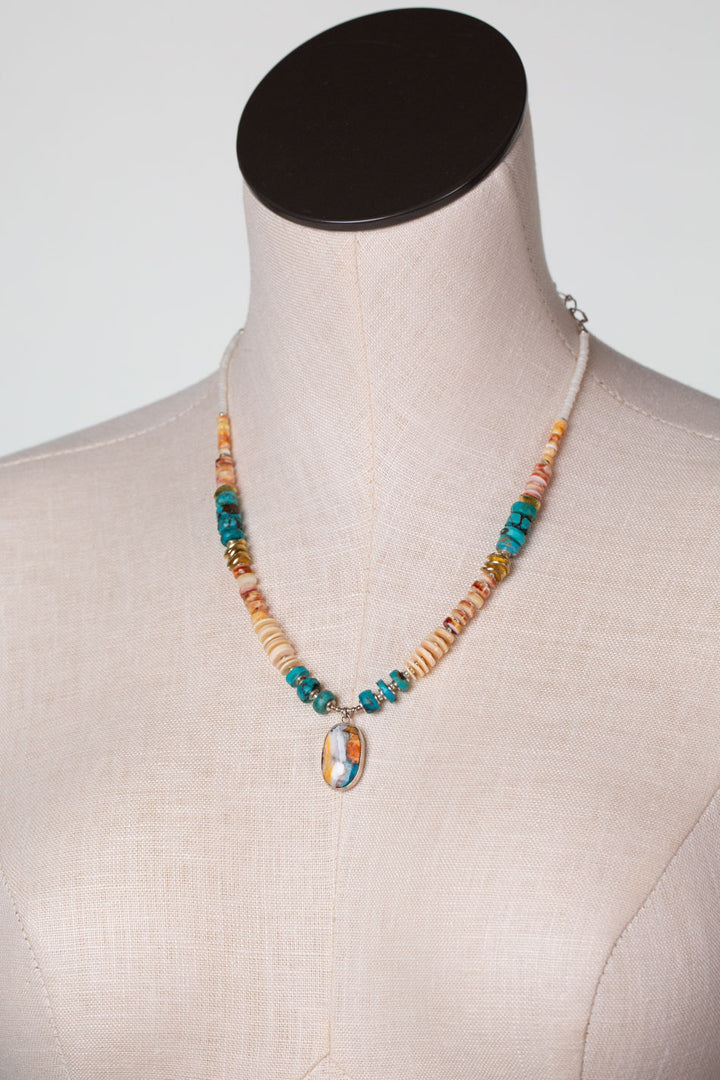 One Of A Kind 18.75-20.75" Spiny Oyster, Turquoise Statement Necklace