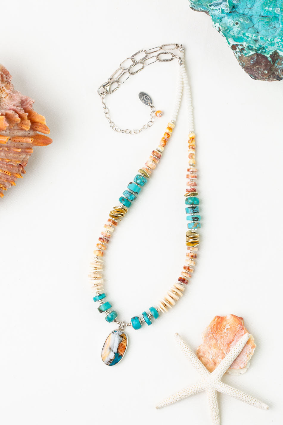 One Of A Kind 18.75-20.75" Spiny Oyster, Turquoise Statement Necklace