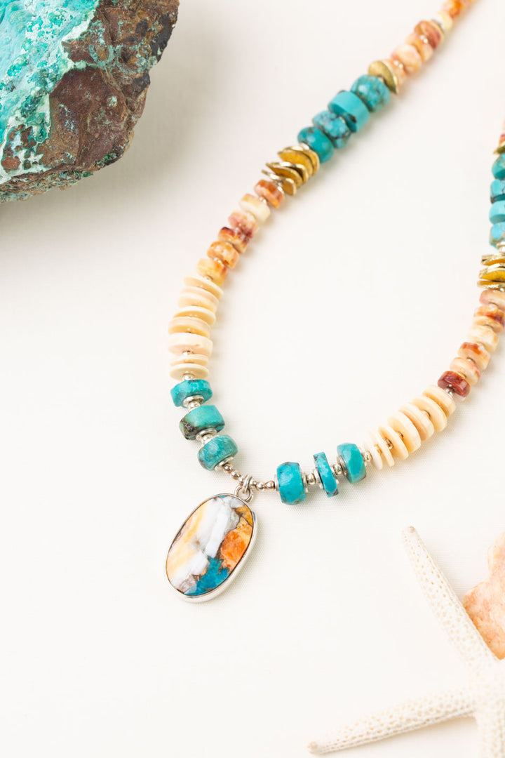 One Of A Kind 18.75-20.75" Spiny Oyster, Turquoise Statement Necklace