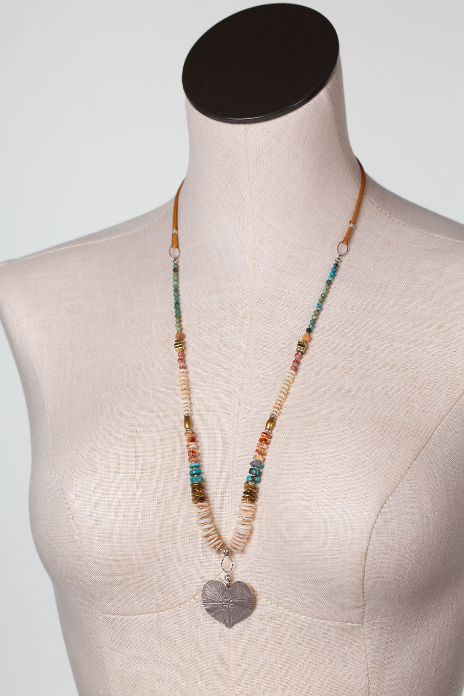 One Of A Kind Adjustable Spiny Oyster, Turquoise With Heart Pendant Statement Necklace