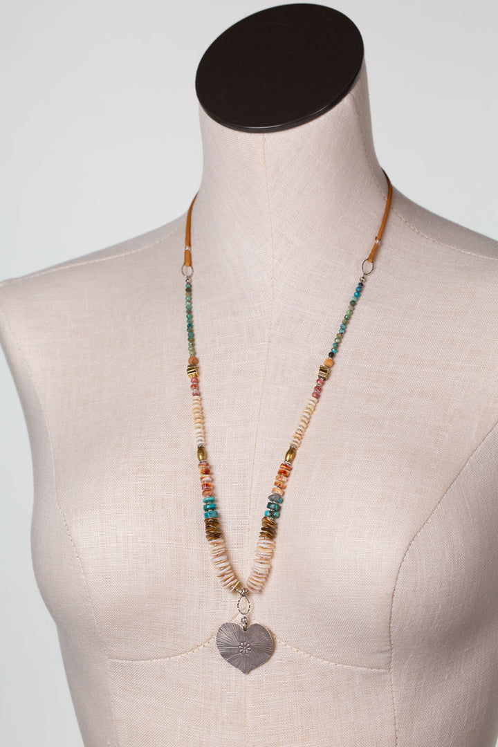 One Of A Kind Adjustable Spiny Oyster, Turquoise With Heart Pendant Statement Necklace