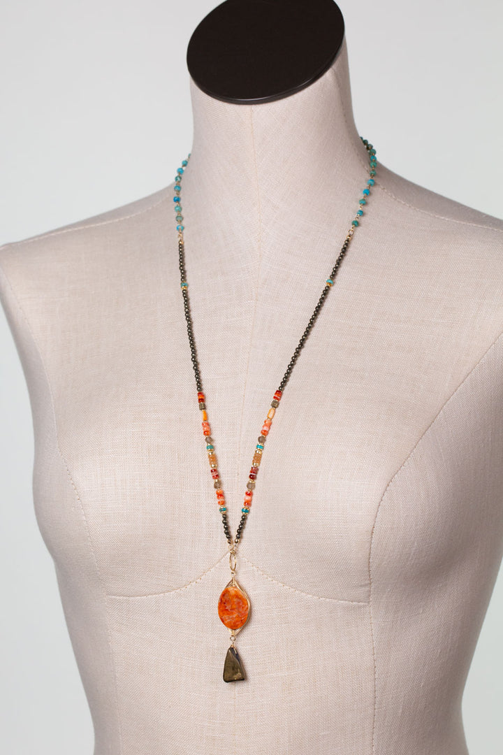 One Of A Kind 27.25-29.25" Spiny Oyster, Turquoise, Pyrite Statement Necklace