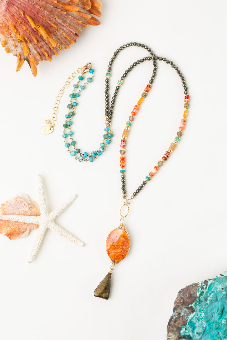 One Of A Kind 27.25-29.25" Spiny Oyster, Turquoise, Pyrite Statement Necklace