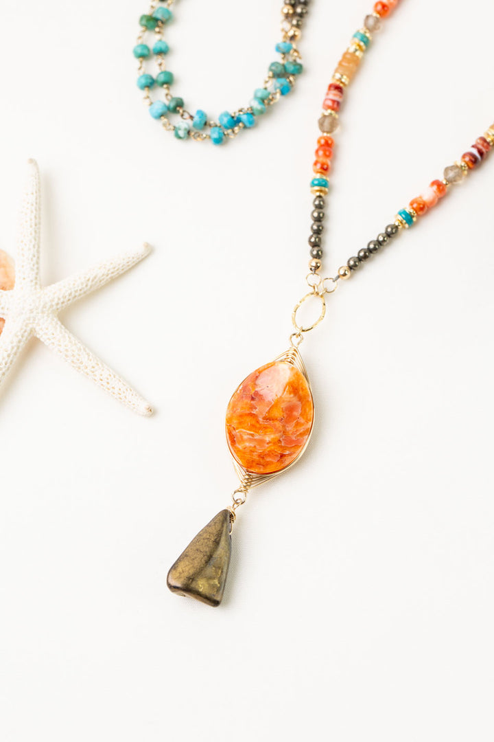 One Of A Kind 27.25-29.25" Spiny Oyster, Turquoise, Pyrite Statement Necklace