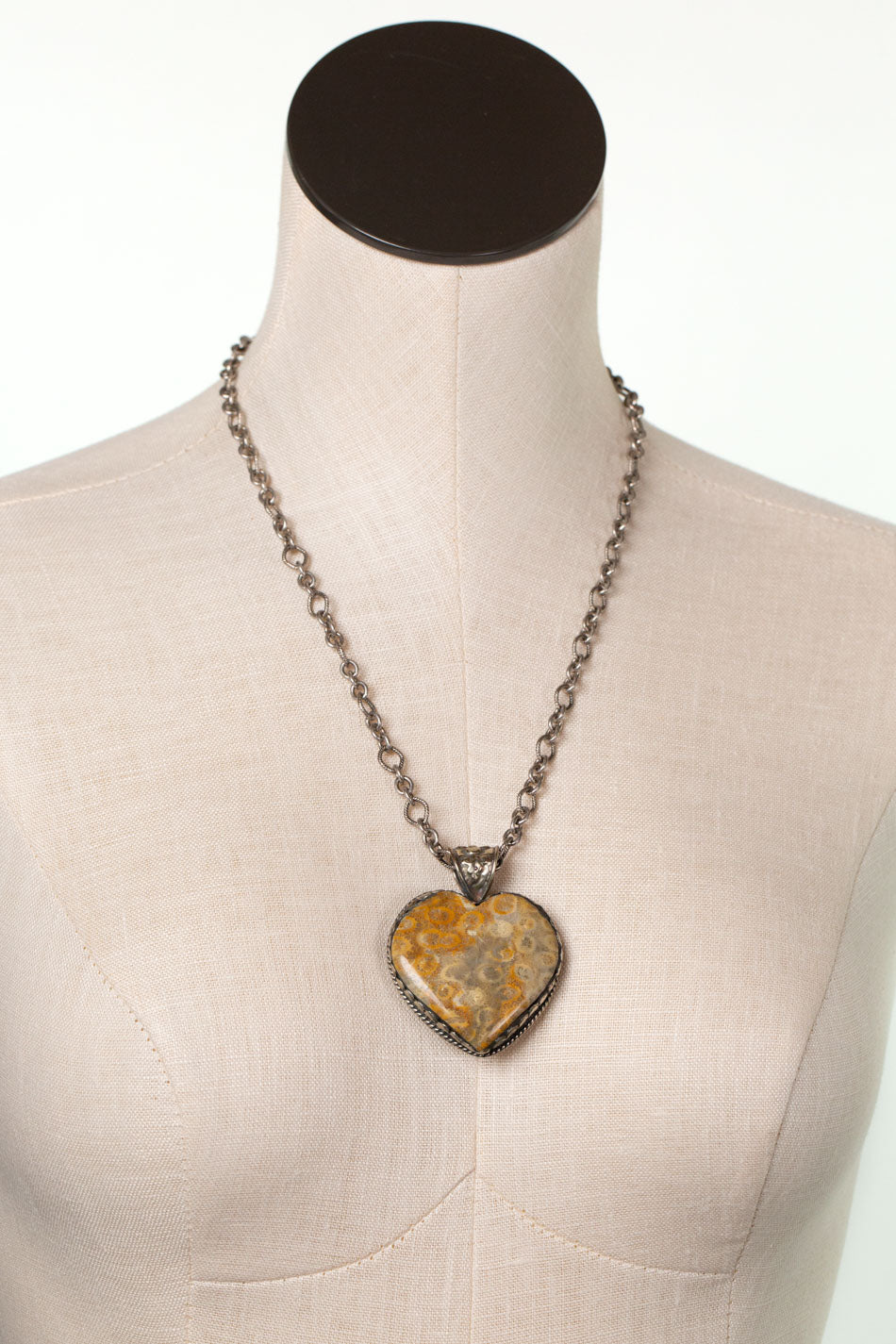 One Of A Kind 18-20" Fossilized Coral Heart Statement Necklace
