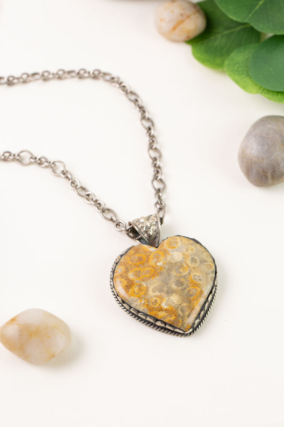 One Of A Kind 18-20" Fossilized Coral Heart Statement Necklace