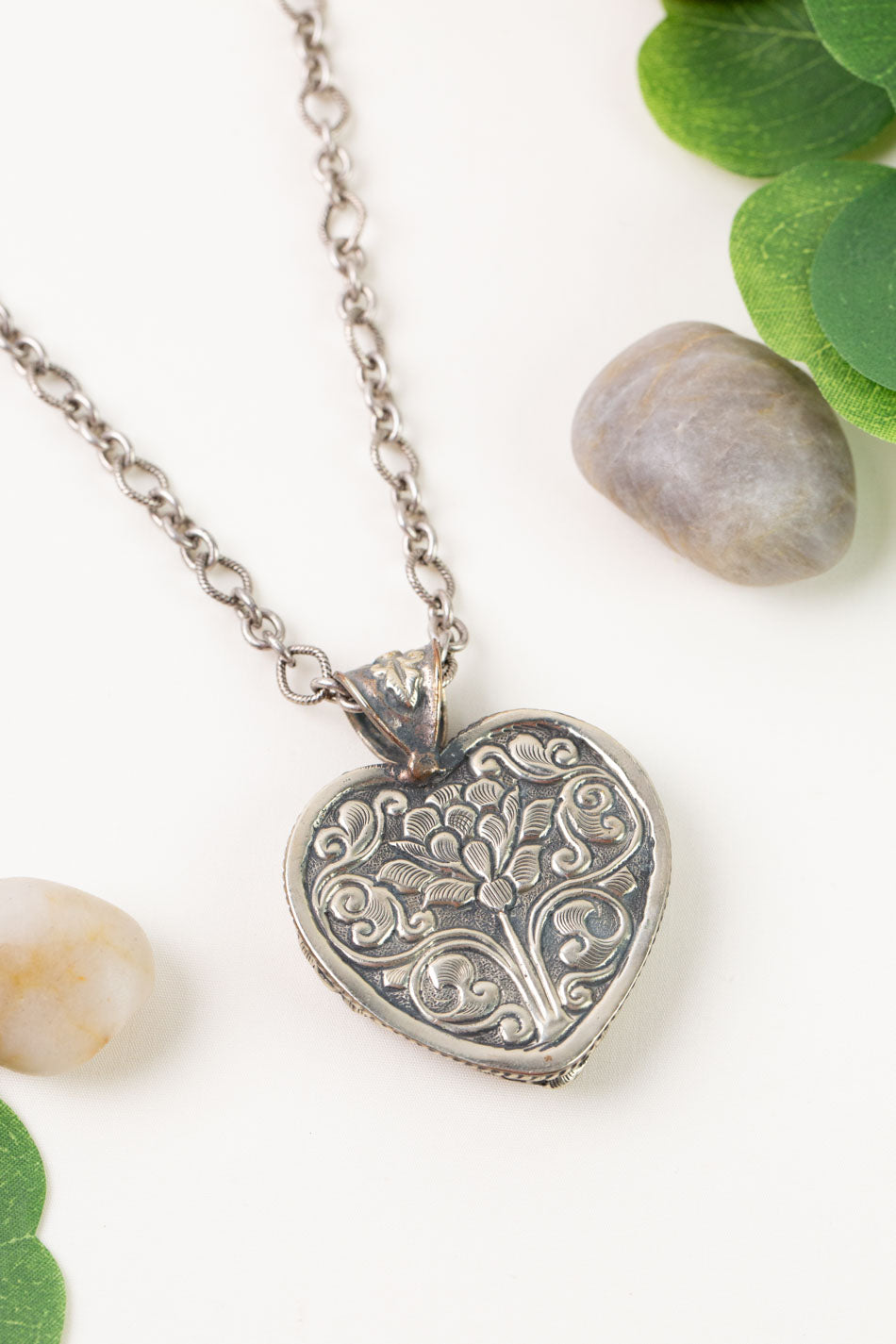 One Of A Kind 18-20" Fossilized Coral Heart Statement Necklace