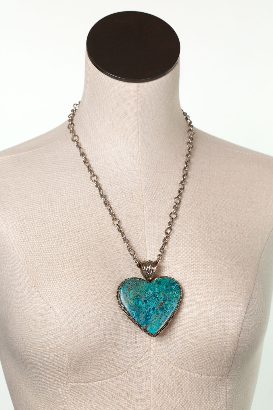 One Of A Kind 20.75-22.75" Chrysocolla Heart Statement Necklace