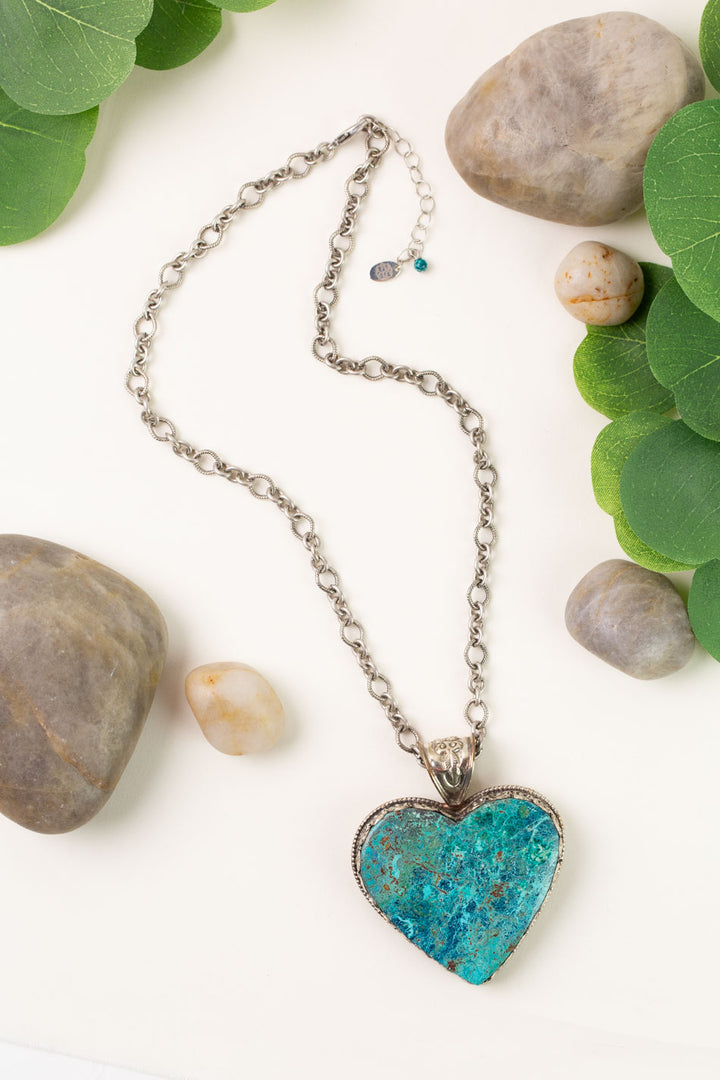 One Of A Kind 20.75-22.75" Chrysocolla Heart Statement Necklace