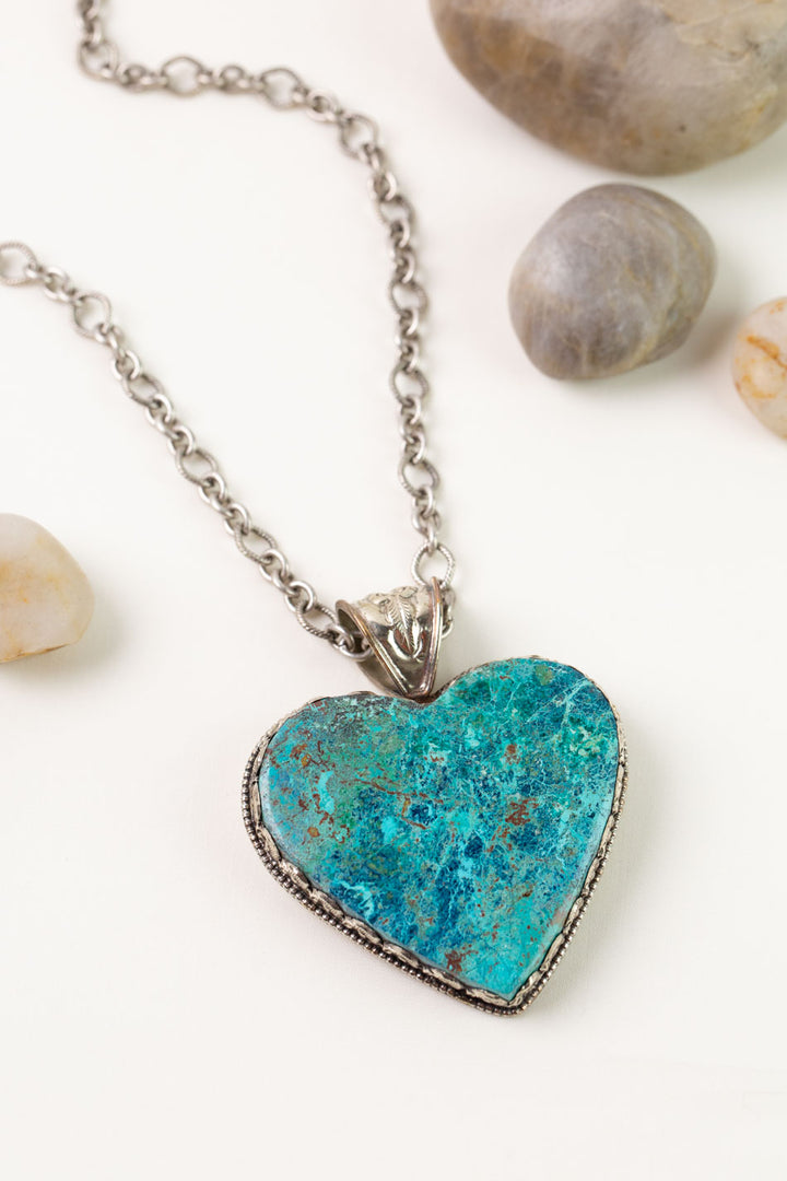 One Of A Kind 20.75-22.75" Chrysocolla Heart Statement Necklace