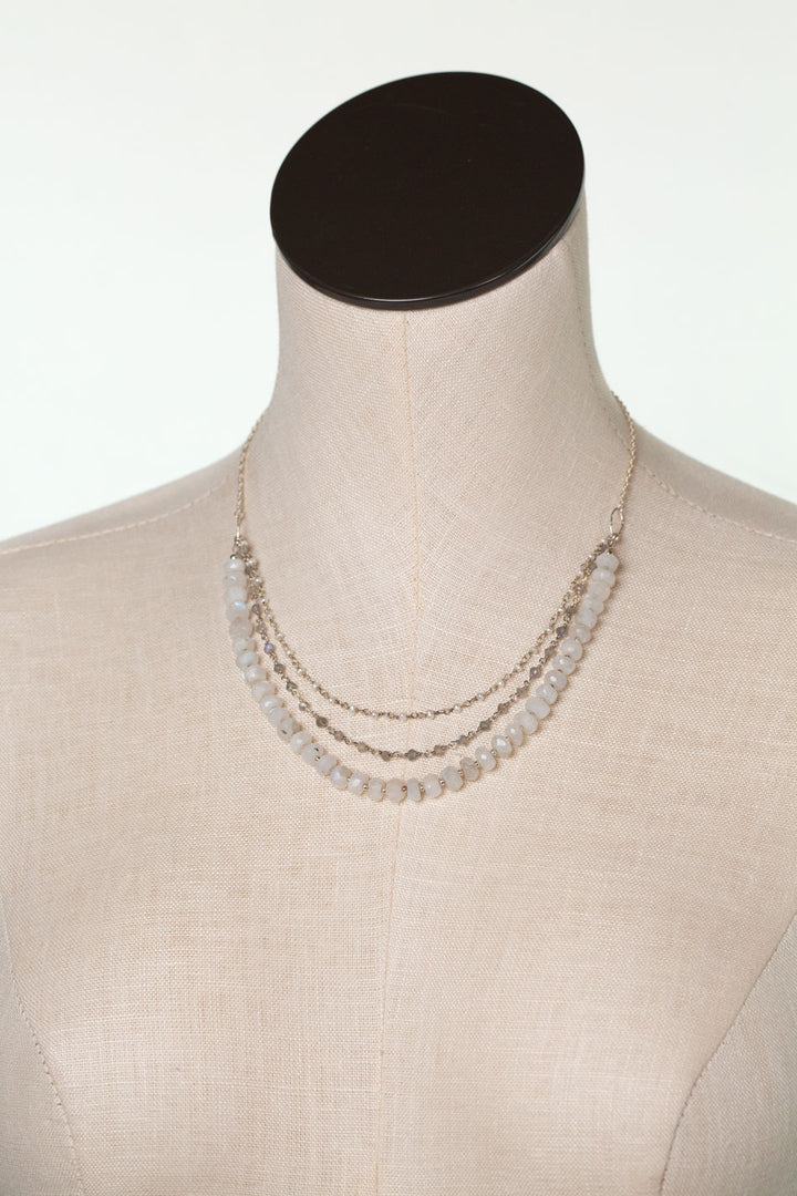 One Of A Kind 16.75-18.75" Labradorite, Rainbow Moonstone, Pearl Multistrand Necklace