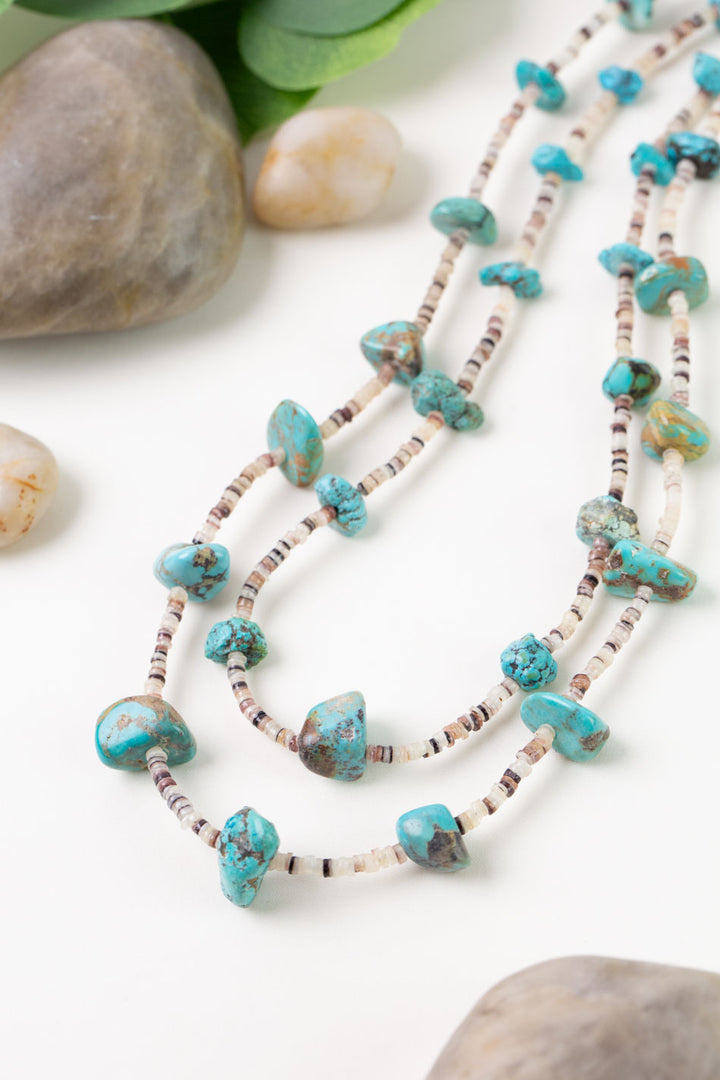 One Of A Kind 31-33" Shell, Turquoise Multistrand Necklace