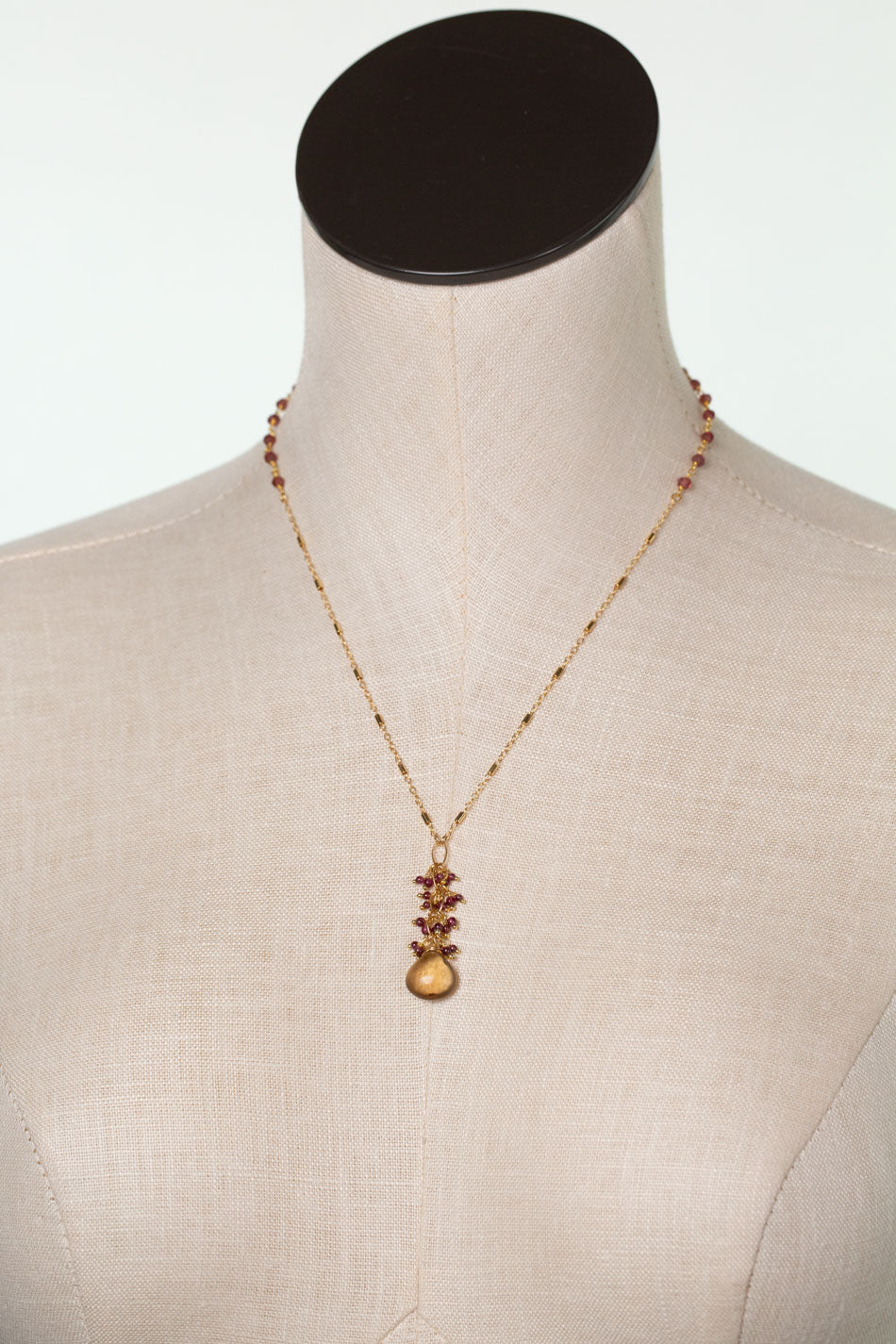 One Of A Kind 17.75-19.75" Garnet With Quartz Statement Necklace