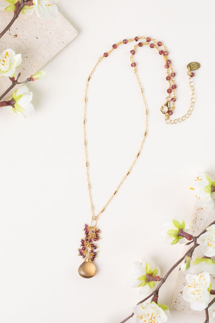 One Of A Kind 17.75-19.75" Garnet With Quartz Statement Necklace