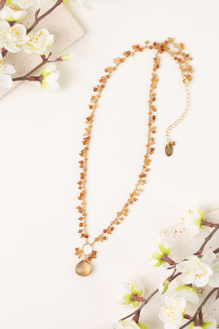 One Of A Kind 17.5-19.5" Hessonite Garnet, Quartz Statement Necklace