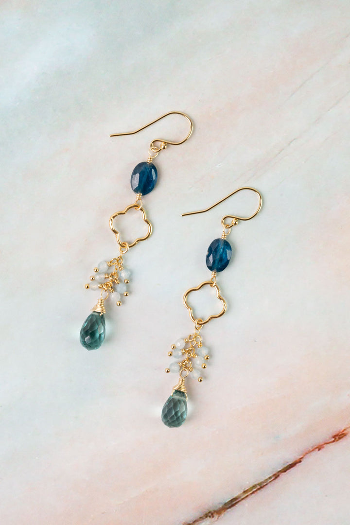 Ocean Waves Kyanite, Blue Quartz, Fluorite Dangle Earrings