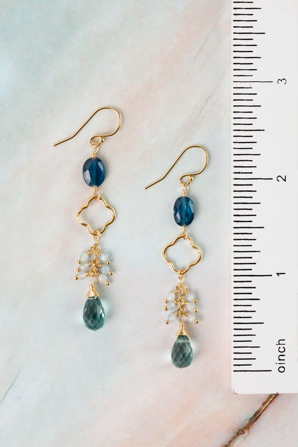 Ocean Waves Kyanite, Blue Quartz, Fluorite Dangle Earrings