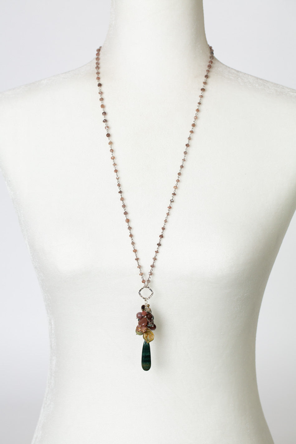Promise 15 or 30" Apatite, Czech Glass, Chocolate Moonstone With Jasper Simple Necklace