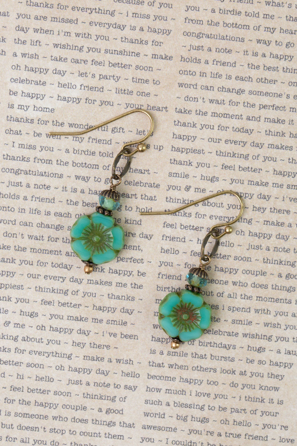 Rustic Creek Simple Czech Glass Flower Dangle Earrings