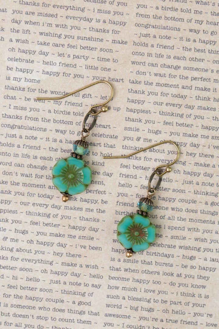 Rustic Creek Simple Czech Glass Flower Dangle Earrings