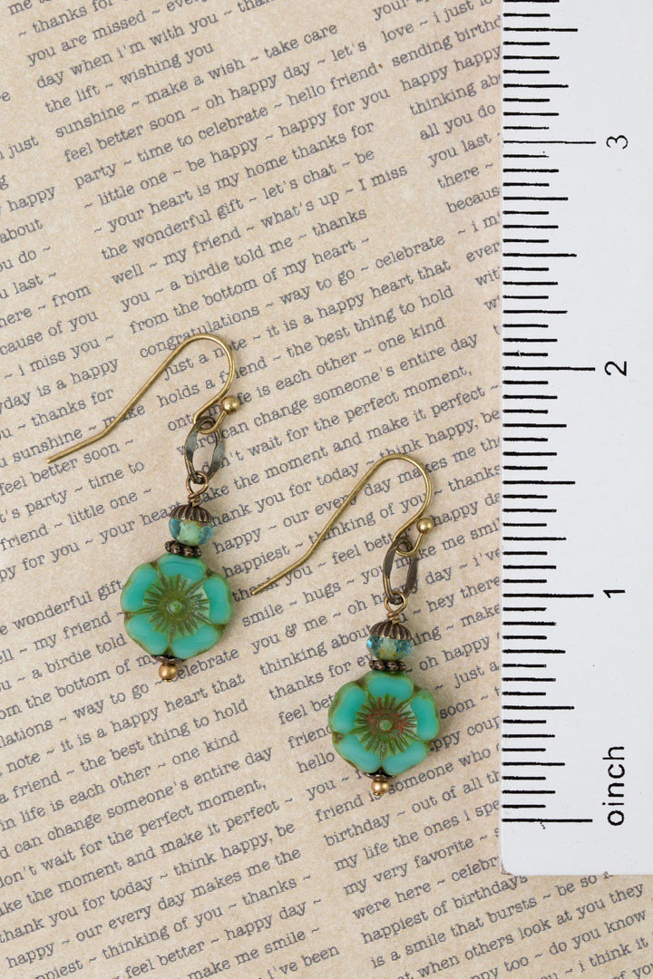 Rustic Creek Simple Czech Glass Flower Dangle Earrings