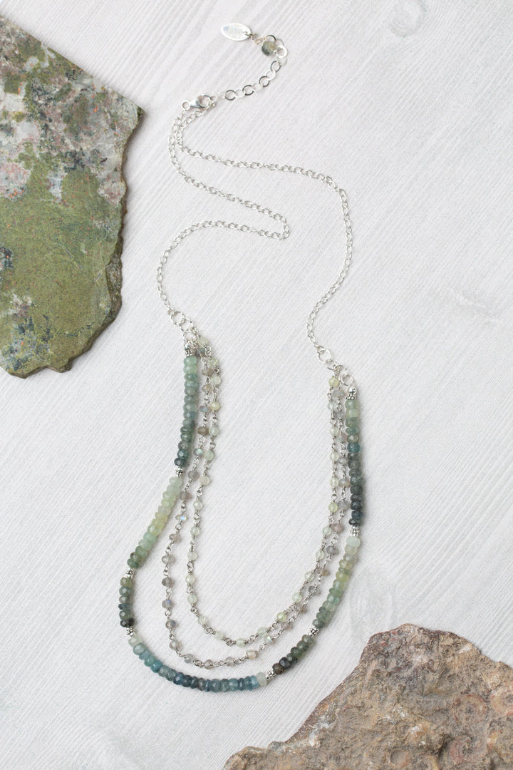 Resilience 21.5-23.5" Green Moss Aquamarine, Labradorite, Prehnite Multistrand Necklace