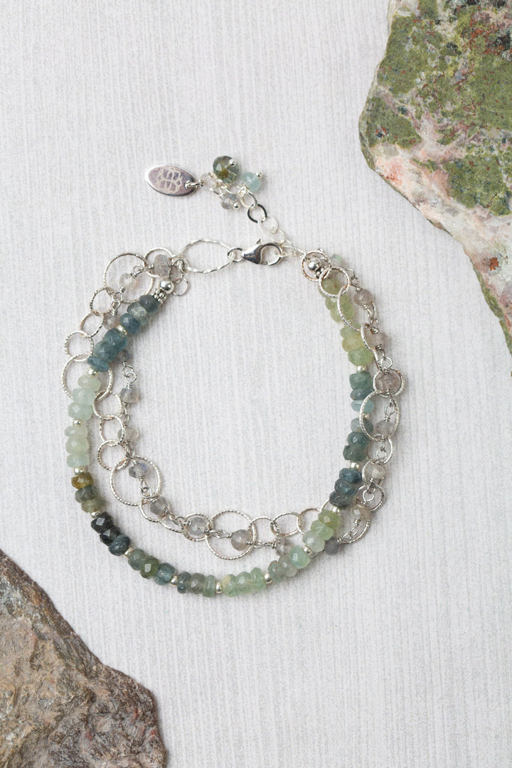 Resilience 7-8" Labradorite With Green Moss Aquamarine Multistrand Bracelet