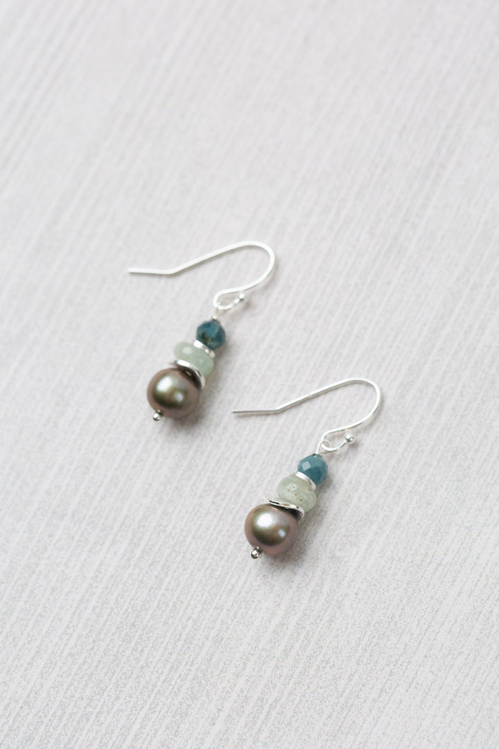 Resilience Aquamarine, Sapphire With Freshwater Pearl Simple Earrings