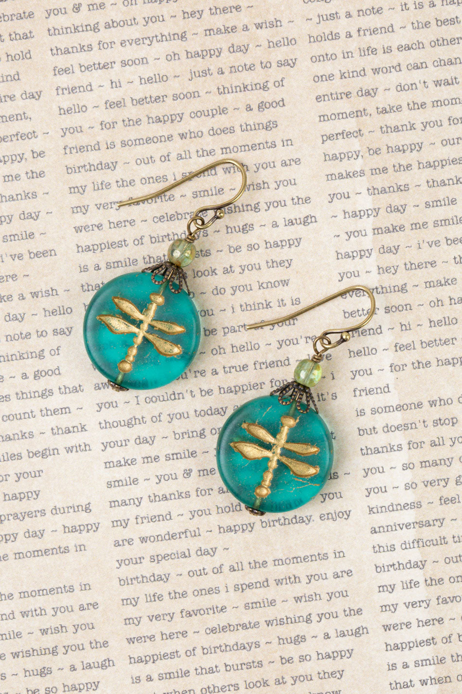 Rustic Creek Simple Czech Glass Dragonfly Earrings