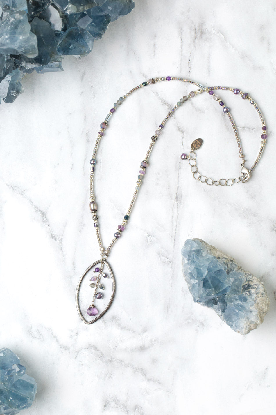 Reflections 19-21" Freshwater Pearl, Czech Glass, Crystal Cluster Necklace