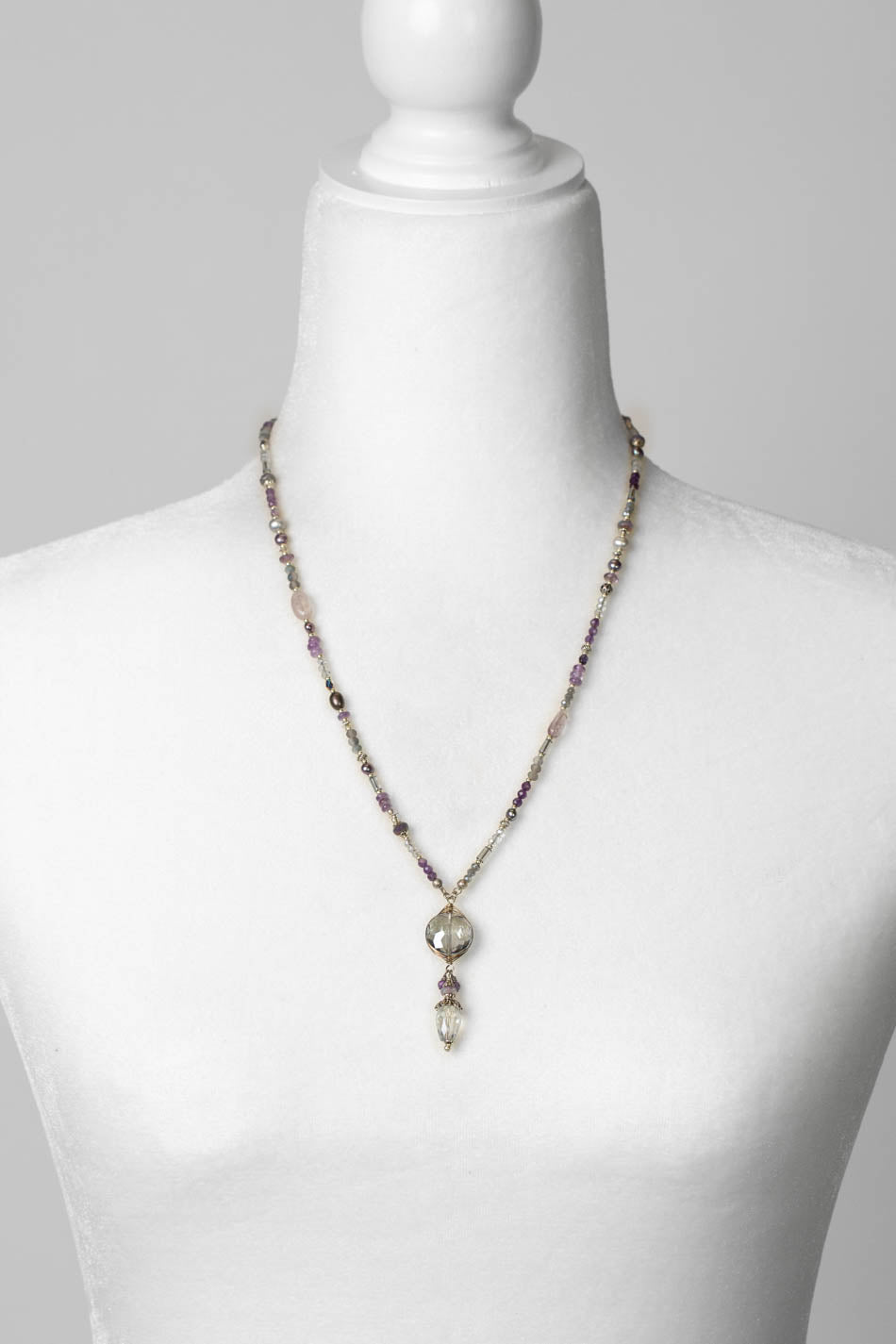 Reflections 20.5-22.5" Crystal Herringbone, Amethyst, Czech Glass Collage Necklace